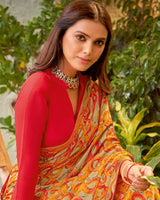 Vishal Prints Fawn Fancy Chiffon Printed Saree With Zari Border
