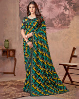 Vishal Prints Black And Dark Yellow Printed Georgette Saree With Fancy Border