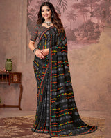 Vishal Prints Black Printed Georgette Saree With Fancy Border