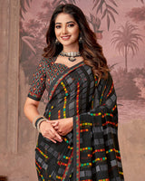 Vishal Prints Black Printed Georgette Saree With Fancy Border