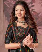Vishal Prints Black Printed Georgette Saree With Fancy Border