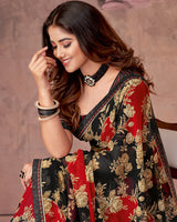 Vishal Prints Black And Dark Sand Printed Georgette Saree With Fancy Border
