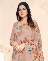 Vishal Prints Pastel Brown Digital Print Crepe Saree