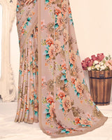 Vishal Prints Pastel Brown Digital Print Crepe Saree
