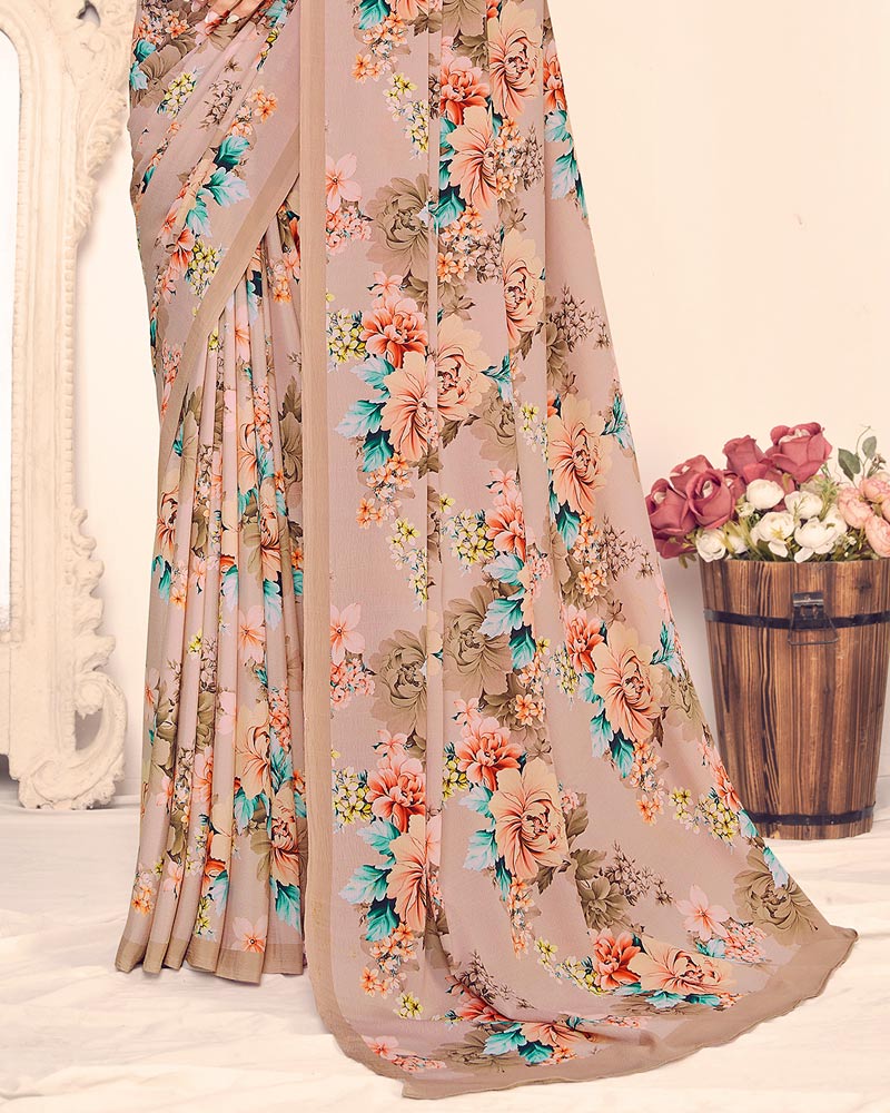 Vishal Prints Pastel Brown Digital Print Crepe Saree