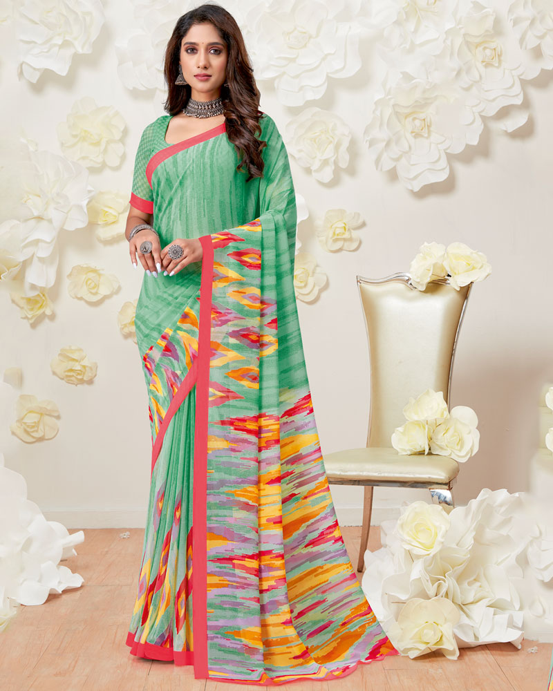 Vishal Prints Sea Green Printed Georgette Saree