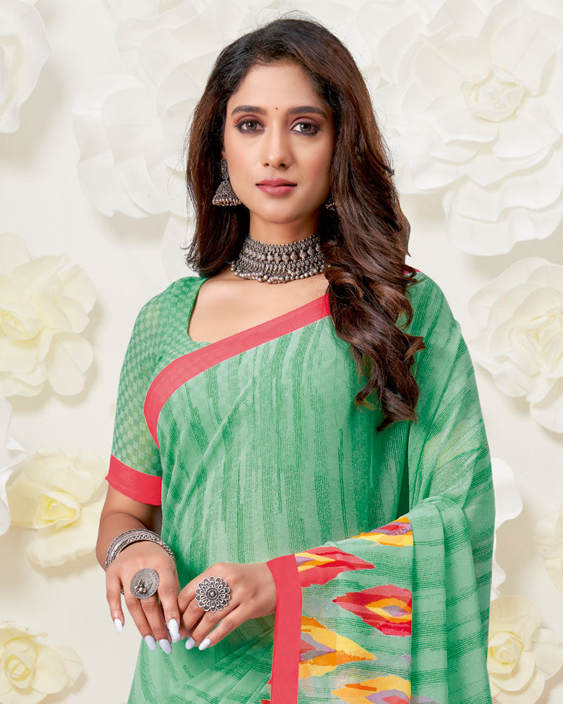 Vishal Prints Sea Green Printed Georgette Saree