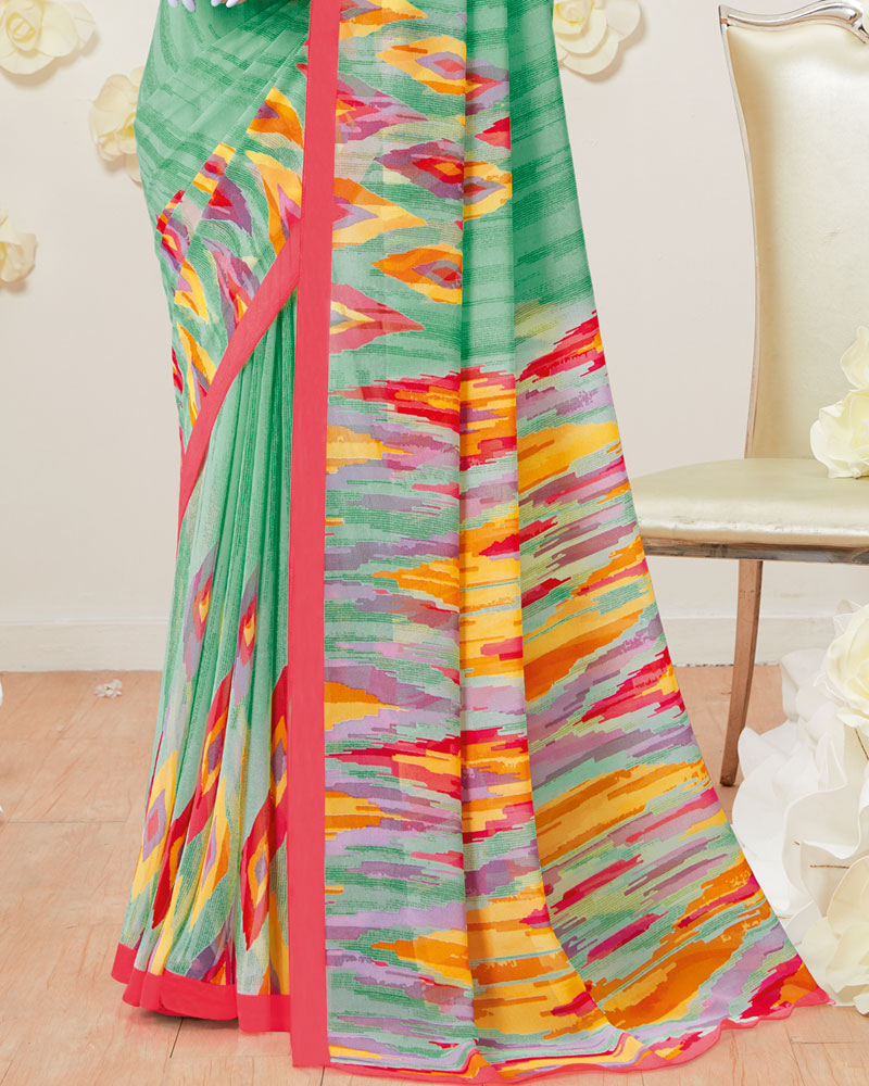 Vishal Prints Sea Green Printed Georgette Saree