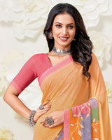 Vishal Prints Pastel Orange Printed Georgette Saree