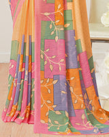 Vishal Prints Pastel Orange Printed Georgette Saree