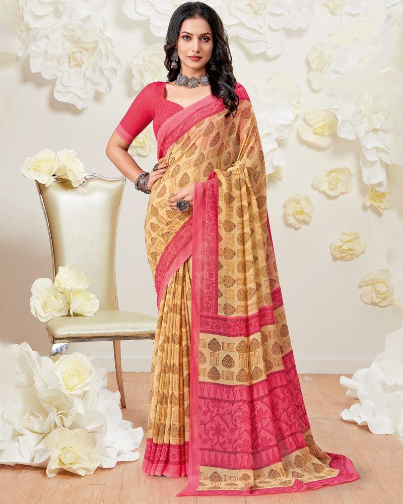 Vishal Prints Fawn Printed Georgette Saree