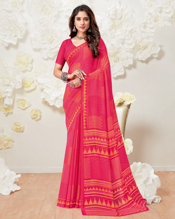 Vishal Prints Red Pink Printed Georgette Saree