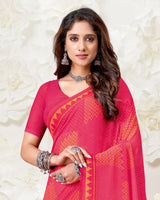 Vishal Prints Red Pink Printed Georgette Saree