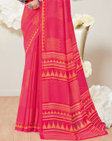 Vishal Prints Red Pink Printed Georgette Saree
