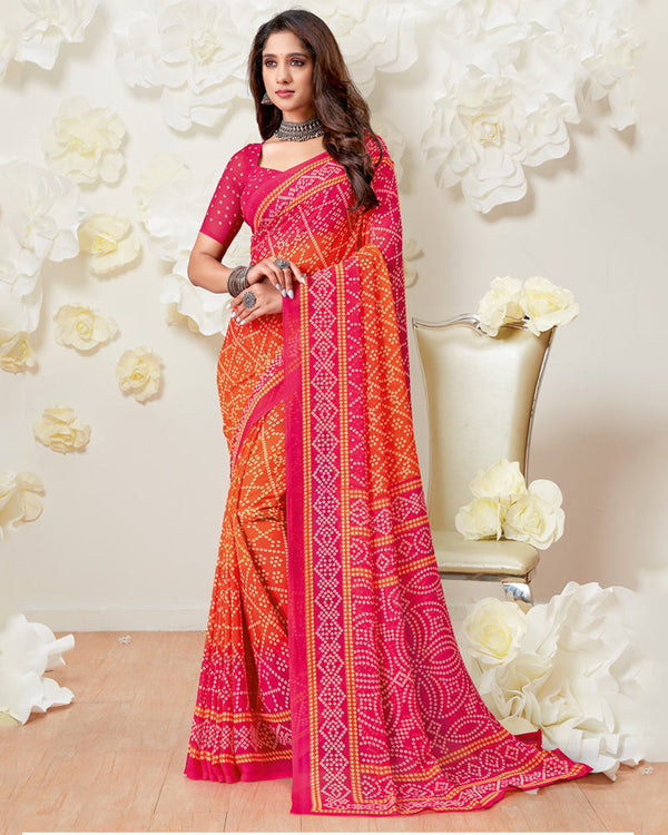 Vishal Prints Red Pink Printed Georgette Saree