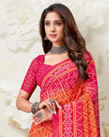 Vishal Prints Red Pink Printed Georgette Saree