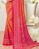 Vishal Prints Red Pink Printed Georgette Saree