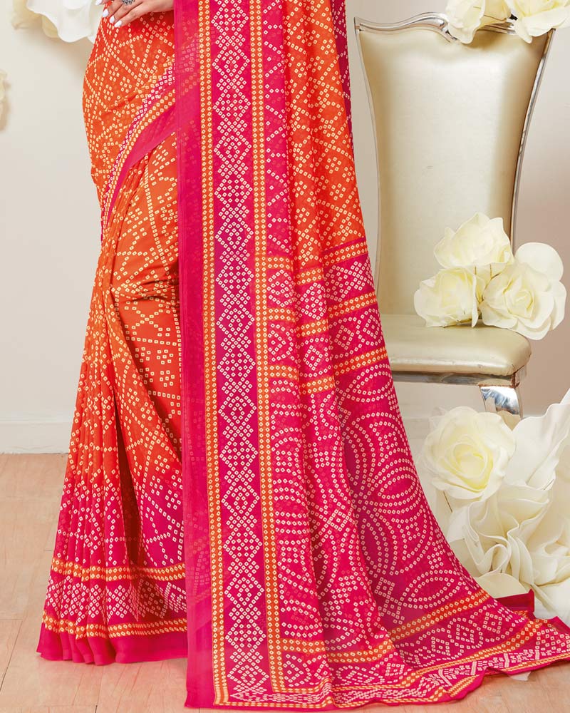 Vishal Prints Red Pink Printed Georgette Saree