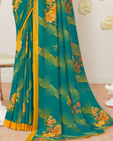 Vishal Prints Teal Green Printed Georgette Saree