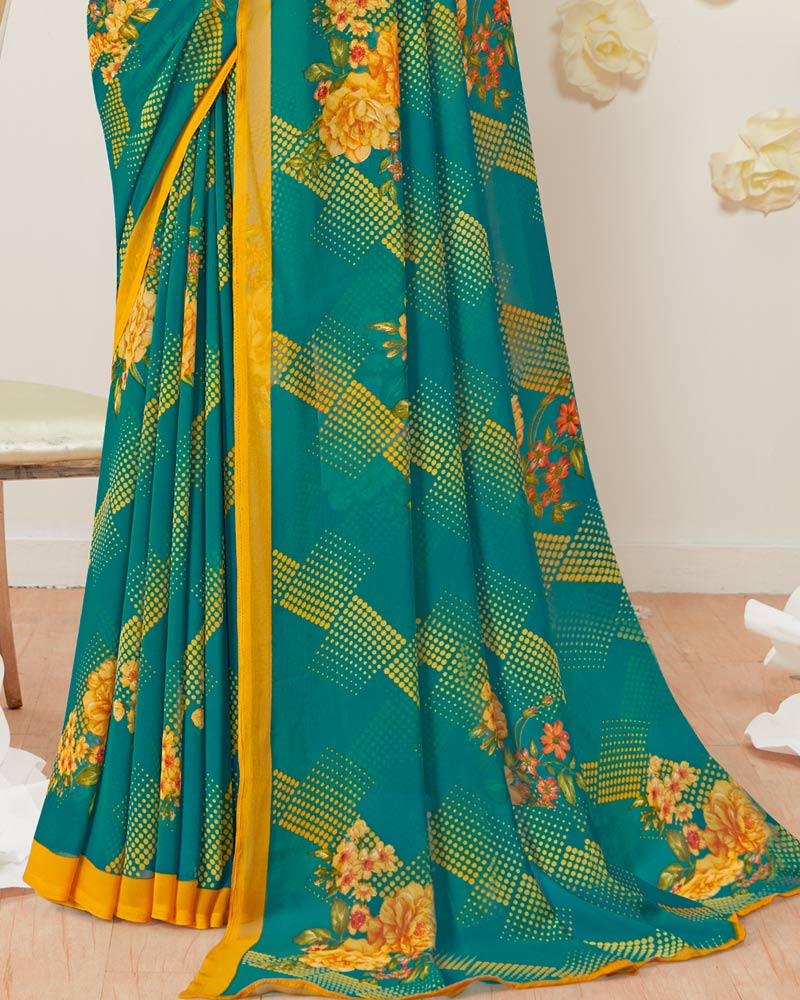 Vishal Prints Teal Green Printed Georgette Saree