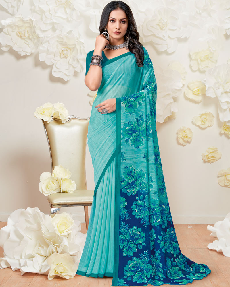 Vishal Prints Bermuda Blue Printed Georgette Saree