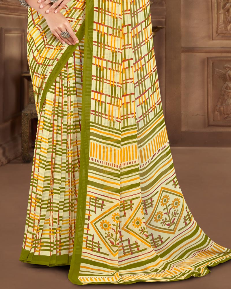 Vishal Prints Light Yellow Printed Georgette Saree
