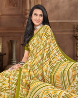 Vishal Prints Light Yellow Printed Georgette Saree