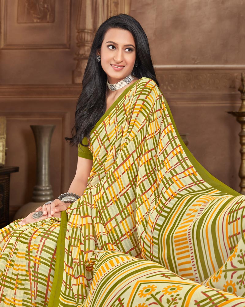 Vishal Prints Light Yellow Printed Georgette Saree