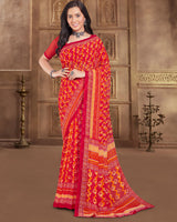 Vishal Prints Cherry Red Printed Georgette Saree