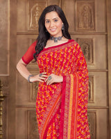 Vishal Prints Cherry Red Printed Georgette Saree