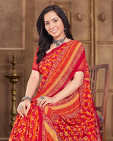 Vishal Prints Cherry Red Printed Georgette Saree