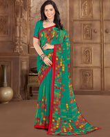 Vishal Prints Rama Green Printed Georgette Saree