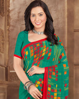Vishal Prints Rama Green Printed Georgette Saree