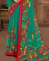 Vishal Prints Rama Green Printed Georgette Saree