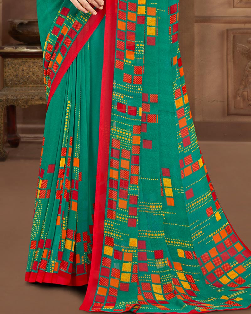 Vishal Prints Rama Green Printed Georgette Saree