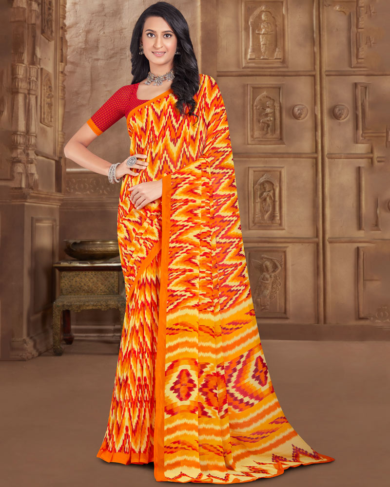 Vishal Prints Cherry Red Printed Georgette Saree