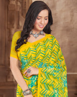 Vishal Prints Light Yellow Printed Georgette Saree