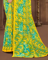 Vishal Prints Light Yellow Printed Georgette Saree