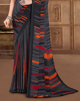 Vishal Prints Black Printed Georgette Saree