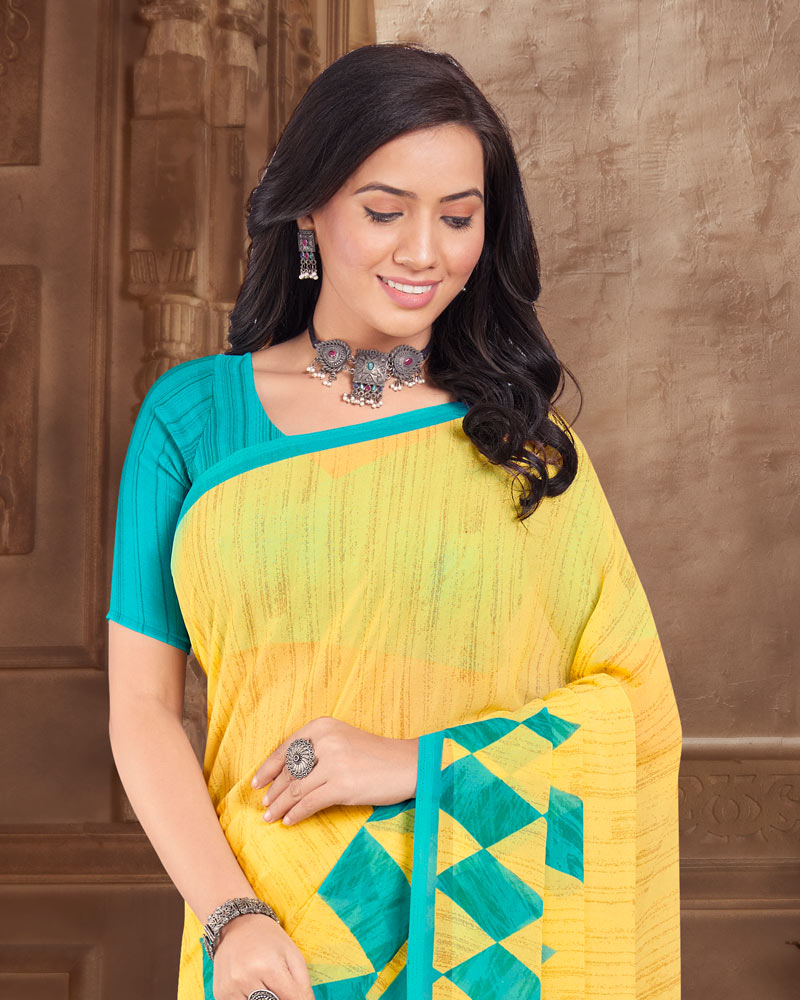 Vishal Prints Yellow Printed Georgette Saree