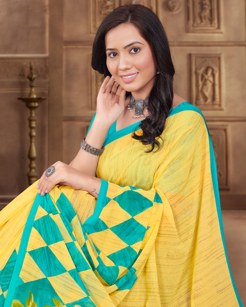 Vishal Prints Yellow Printed Georgette Saree