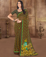 Vishal Prints Deep Coffee Brown Printed Georgette Saree