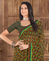 Vishal Prints Deep Coffee Brown Printed Georgette Saree