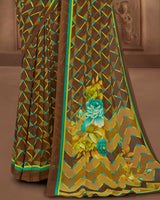 Vishal Prints Deep Coffee Brown Printed Georgette Saree