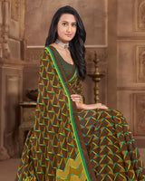 Vishal Prints Deep Coffee Brown Printed Georgette Saree