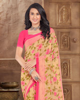 Vishal Prints Pastel Yellow Printed Georgette Saree