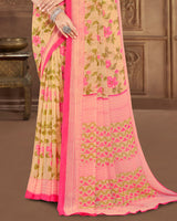Vishal Prints Pastel Yellow Printed Georgette Saree