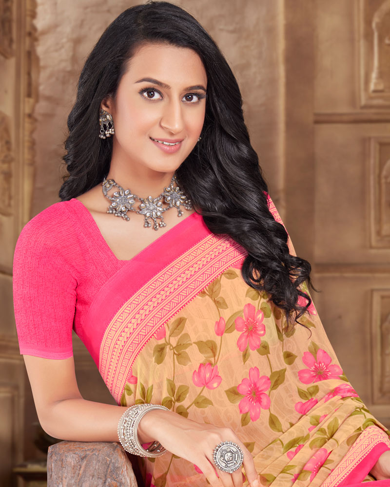 Vishal Prints Pastel Yellow Printed Georgette Saree