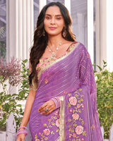 Vishal Prints Deep Lavender Designer Fancy Chiffon-Viscose Saree With Embroidery-Diamond Work And Border