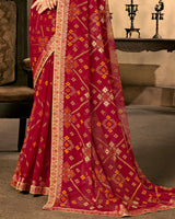 Vishal Prints Burgundy Designer Brasso Saree With Foil Print And Fancy Border